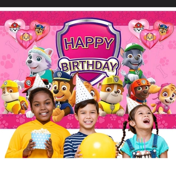 Pink Paw Patrol  Birthday Banner.  3×5 with hooks and tacks to hang by - Picture 3 of 6